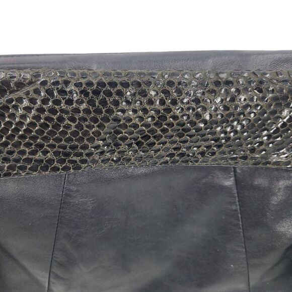 Vintage 80s Black Genuine Leather Snakeskin Embossed Crossbody Bag Formal Glam - Picture 9 of 11